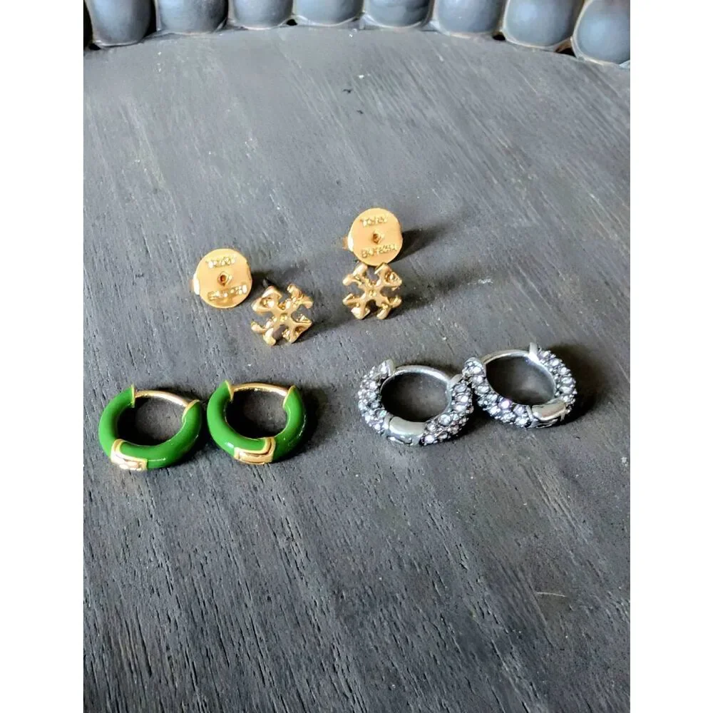 TORY BURCH Roxanne Hoop Earrings and T Logo Stud Set of 3